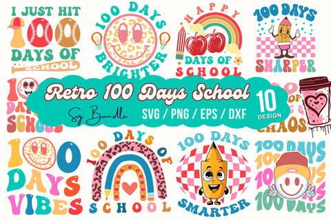 Retro 100 Days of School SVG Bundle SVG Regulrcrative 