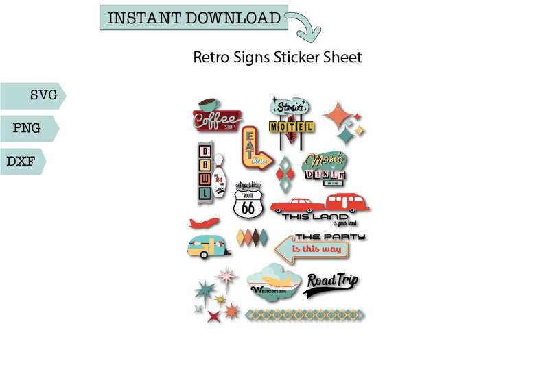 Retro 1950s Road Sign Sticker Sheet SVG Sharia Morton Designs 