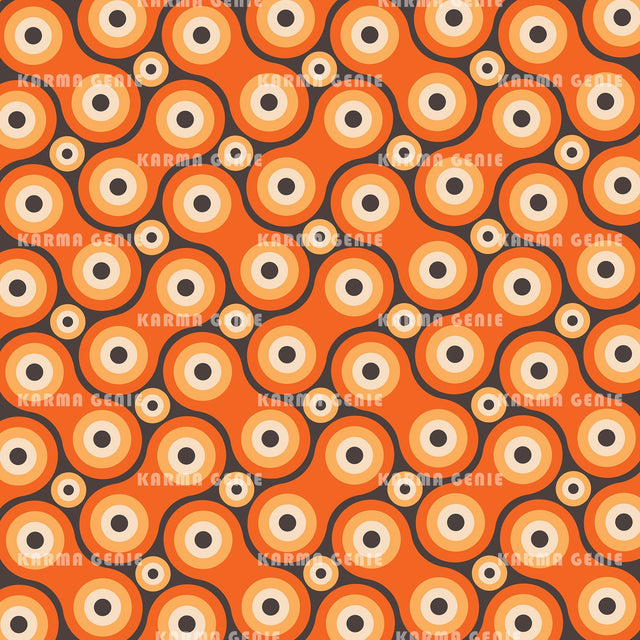 Retro 1970s Abstract Funky Orange Shapes Pattern Digital Paper Digital Pattern Karma Genie Graphics 