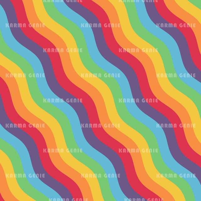 Retro 1970s Colorful Rainbow Wavy Lines Pattern Digital Paper Digital Pattern Karma Genie Graphics 