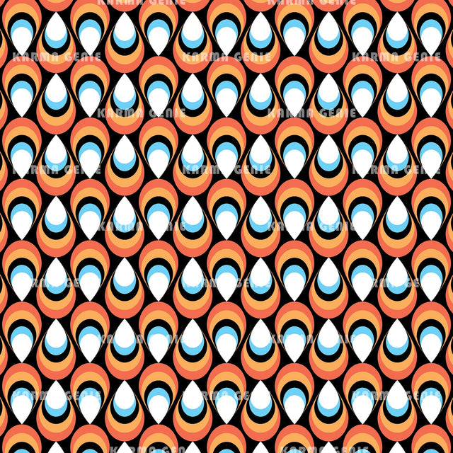 Retro 1970s Mid Century Colorful Abstract Teardrop Pattern Digital Paper Digital Pattern Karma Genie Graphics 
