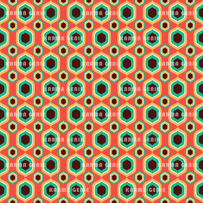 Retro 1970s Orange Yellow Blue Brown Mid Century Pattern Digital Paper Digital Pattern Karma Genie Graphics 