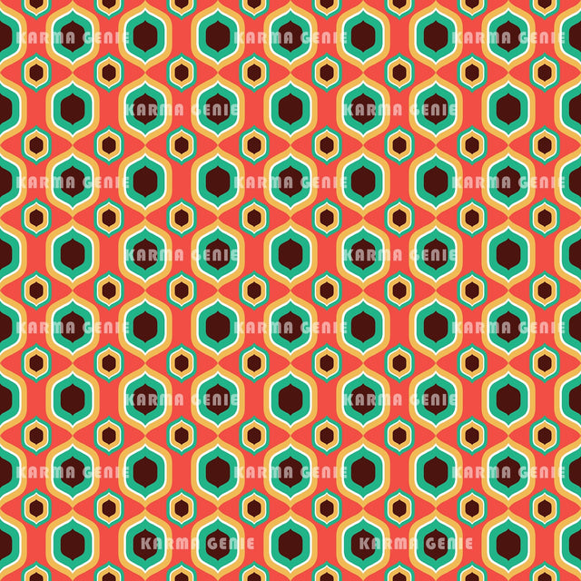 Retro 1970s Orange Yellow Blue Brown Mid Century Pattern Digital Paper Digital Pattern Karma Genie Graphics 