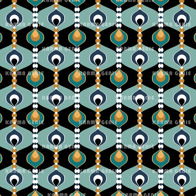 Retro 60s 70s Black Blue Gold Vintage Bohemian Mid Century Pattern Digital Paper Digital Pattern Karma Genie Graphics 