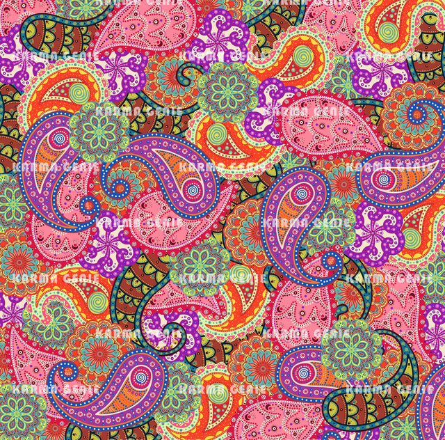 Retro 60s 70s Colorful Paisley Bohemian Hippie Style Pattern Digital Paper Digital Pattern Karma Genie Graphics 