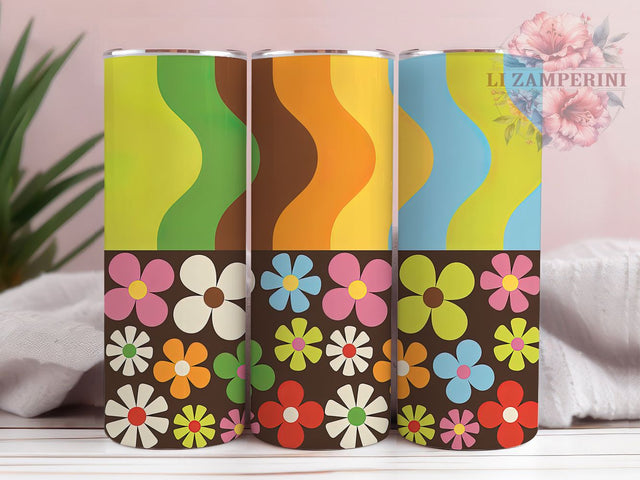 Retro 60s 70s Groovy Flower Tumbler, 60s Style, 70s Vibes, Groovy Wrap, Sublimation Art, 20oz Tumbler, Vintage Design Sublimation Li Zamperini 
