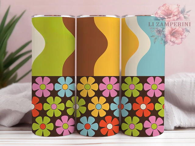Retro 60s 70s Groovy Flower Tumbler, 60s Style, 70s Vibes, Groovy Wrap, Sublimation Art, 20oz Tumbler, Vintage Design Sublimation Li Zamperini 