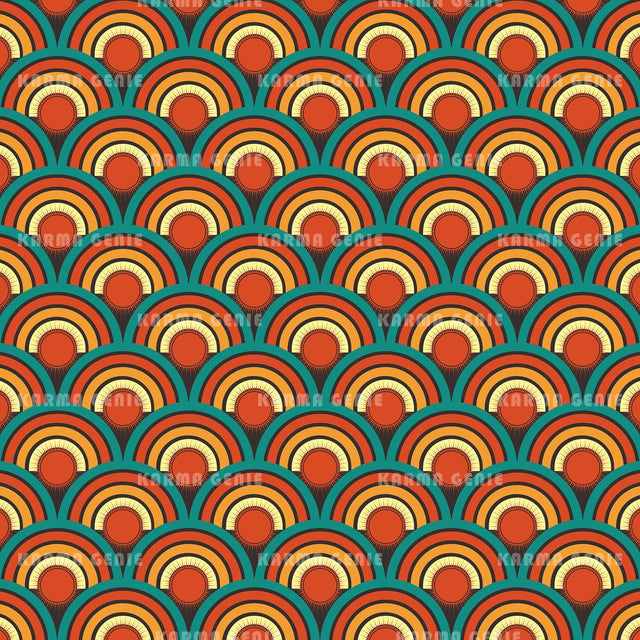 Retro 60s 70s Rainbow Sunrise Vintage Bohemian Mid Century Pattern Digital Paper Digital Pattern Karma Genie Graphics 