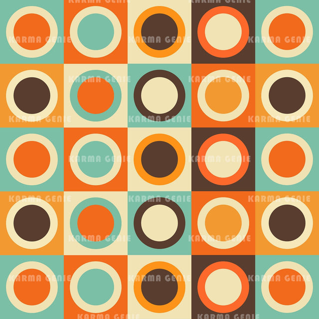 Retro 60s 70s Squares And Circles Funky Vintage Bohemian Pattern Digital Paper Digital Pattern Karma Genie Graphics 