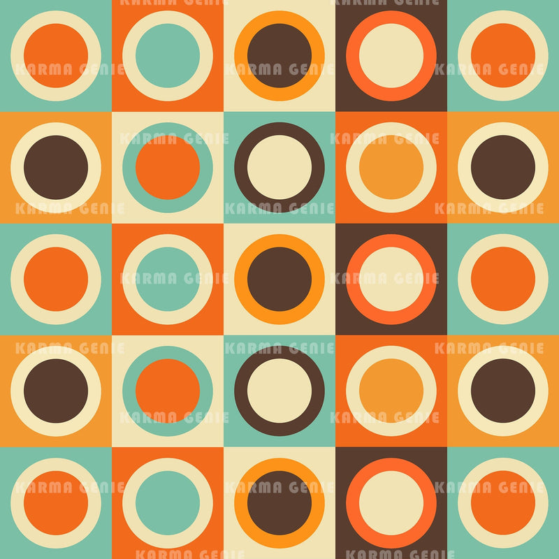 Retro 60s 70s Squares And Circles Funky Vintage Bohemian Pattern Digital Paper Digital Pattern Karma Genie Graphics 