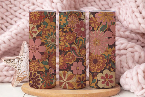 Retro 70s Floral 20oz Tumbler Sublimation DesignSVG 