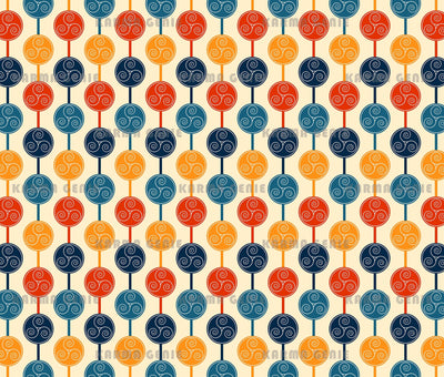 Retro 70s Mid Century Colorful Circles With Swirls Pattern Digital Paper Digital Pattern Karma Genie Graphics 