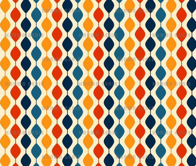 Retro 70s Mid Century Colorful Vertical Diamond Stripes Pattern Digital Paper Digital Pattern Karma Genie Graphics 