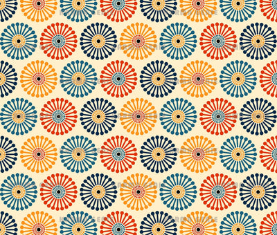 Retro 70s Mid Century Dandelion Clock Colorful Spoked Circles Pattern Digital Paper Digital Pattern Karma Genie Graphics 