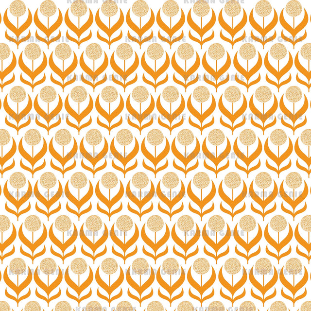 Retro 70s Orange Textured Dandelion Flowers Mid Century Pattern Digital Paper Digital Pattern Karma Genie Graphics 