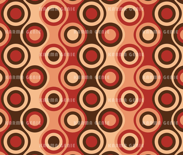 Retro 70s Red Brown Orange Circles Mid Century Vintage Pattern Digital Paper Digital Pattern Karma Genie Graphics 