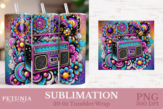 Retro 80s | 20oz Skinny Tumbler Wrap Sublimation PNG Design Sublimation Petunia Digital Design 