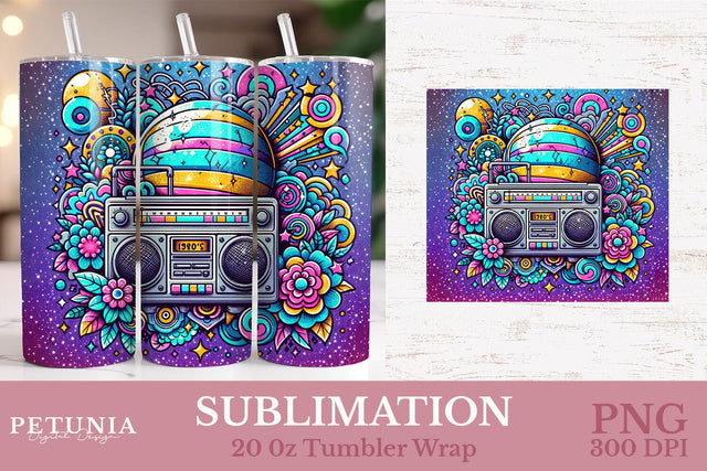 Retro 80s | 20oz Skinny Tumbler Wrap Sublimation PNG Design Sublimation Petunia Digital Design 