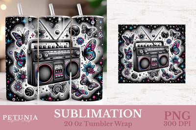 Retro 80s | 20oz Skinny Tumbler Wrap Sublimation PNG Design Sublimation Petunia Digital Design 