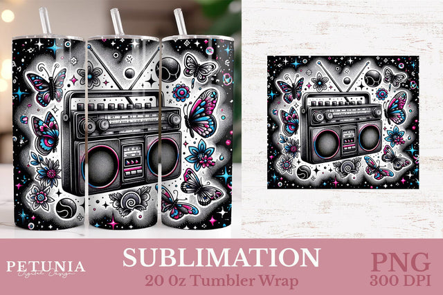 Retro 80s | 20oz Skinny Tumbler Wrap Sublimation PNG Design Sublimation Petunia Digital Design 