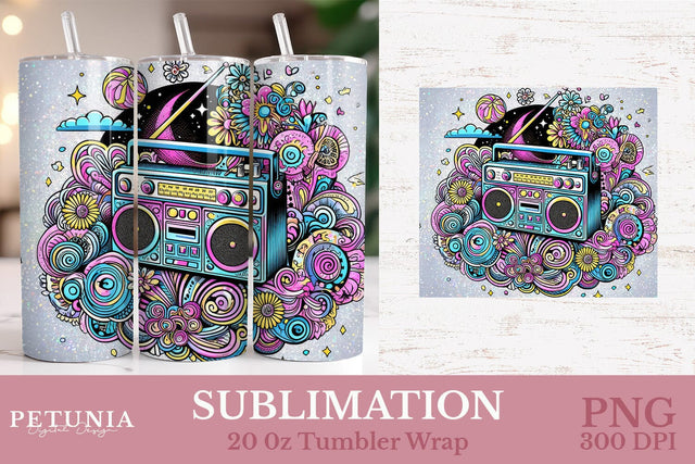 Retro 80s | 20oz Skinny Tumbler Wrap Sublimation PNG Design Sublimation Petunia Digital Design 