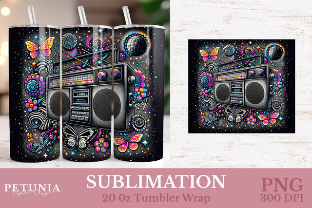 Retro 80s | 20oz Skinny Tumbler Wrap Sublimation PNG Design Sublimation Petunia Digital Design 