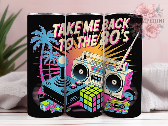 Retro 80s Neon 20oz Tumbler Wrap, Take Me Back Quote, Neon 80s Design, Vintage Sublimation Wrap, 20oz Tumbler Design, PNG Tumbler Wrap, Nostalgia Theme Sublimation Li Zamperini 