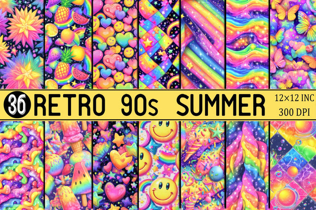 Retro 90s Summer Y2K Digital Paper Digital Pattern SVGArt 