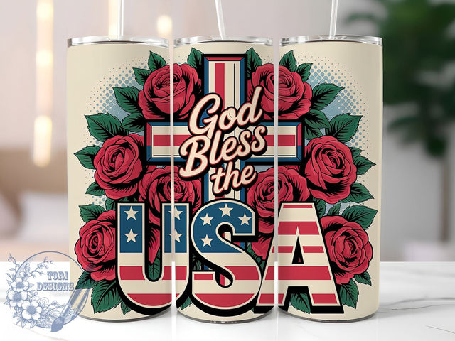 Retro America Faith Roses 20oz Tumbler, Faith Patriotic Design, God Bless USA, Red Roses Wrap, Sublimation Wrap, 20oz Tumbler Design, PNG Tumbler Wrap, Independence Day Sublimation ToriDesigns 