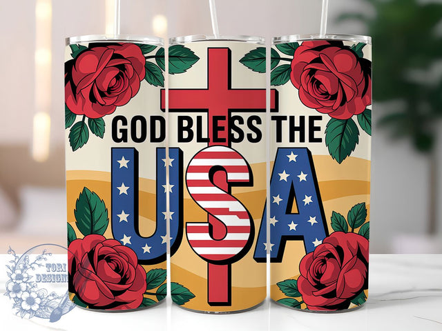 Retro America Faith Roses 20oz Tumbler, Faith Patriotic Design, God Bless USA, Red Roses Wrap, Sublimation Wrap, 20oz Tumbler Design, PNG Tumbler Wrap, Independence Day Sublimation ToriDesigns 