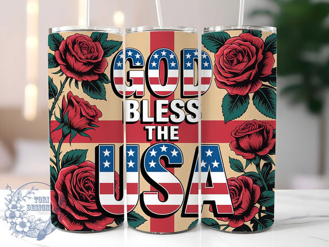 Retro America Faith Roses 20oz Tumbler, Faith Patriotic Design, God Bless USA, Red Roses Wrap, Sublimation Wrap, 20oz Tumbler Design, PNG Tumbler Wrap, Independence Day Sublimation ToriDesigns 