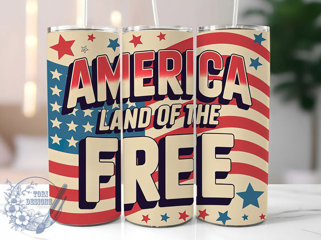 Retro America Free 20oz Tumbler Wrap, Land Of The Free, Patriotic Wrap, Sublimation Wrap, 20oz Tumbler Design, PNG Tumbler Wrap, Independence Day Sublimation ToriDesigns 