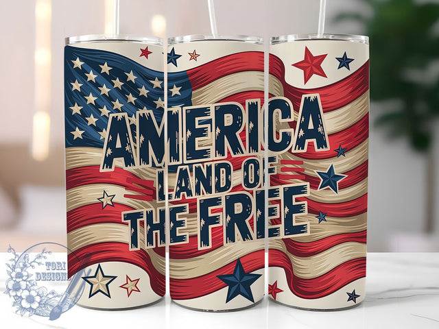 Retro America Free 20oz Tumbler Wrap, Land Of The Free, Patriotic Wrap, Sublimation Wrap, 20oz Tumbler Design, PNG Tumbler Wrap, Independence Day Sublimation ToriDesigns 