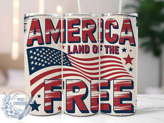 Retro America Free 20oz Tumbler Wrap, Land Of The Free, Patriotic Wrap, Sublimation Wrap, 20oz Tumbler Design, PNG Tumbler Wrap, Independence Day Sublimation ToriDesigns 
