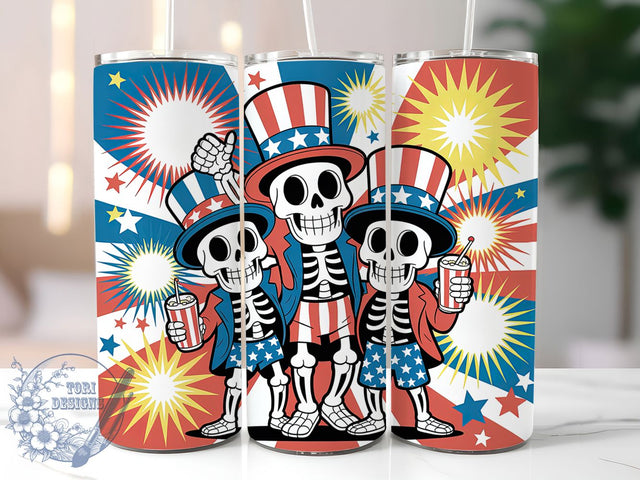 Retro America Skeleton 20oz Tumbler Wrap, Skeletons Design, Patriotic Wrap, Sublimation Wrap, 20oz Tumbler Design, PNG Tumbler Wrap, Independence Day Sublimation ToriDesigns 