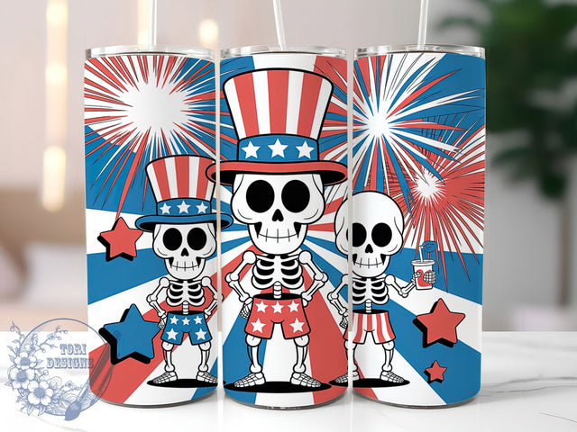 Retro America Skeleton 20oz Tumbler Wrap, Skeletons Design, Patriotic Wrap, Sublimation Wrap, 20oz Tumbler Design, PNG Tumbler Wrap, Independence Day Sublimation ToriDesigns 