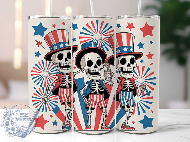 Retro America Skeleton 20oz Tumbler Wrap, Skeletons Design, Patriotic Wrap, Sublimation Wrap, 20oz Tumbler Design, PNG Tumbler Wrap, Independence Day Sublimation ToriDesigns 