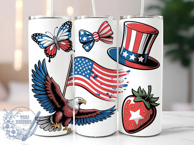 Retro America Symbols 20oz Tumbler Wrap, Patriotic Illustrations, American Symbols Design, Sublimation Wrap, 20oz Tumbler Design, PNG Tumbler Wrap, Independence Day Sublimation ToriDesigns 