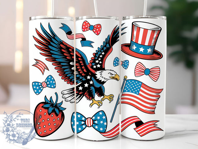 Retro America Symbols 20oz Tumbler Wrap, Patriotic Illustrations, American Symbols Design, Sublimation Wrap, 20oz Tumbler Design, PNG Tumbler Wrap, Independence Day Sublimation ToriDesigns 