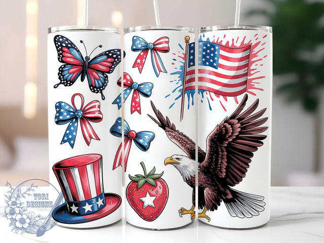 Retro America Symbols 20oz Tumbler Wrap, Patriotic Illustrations, American Symbols Design, Sublimation Wrap, 20oz Tumbler Design, PNG Tumbler Wrap, Independence Day Sublimation ToriDesigns 