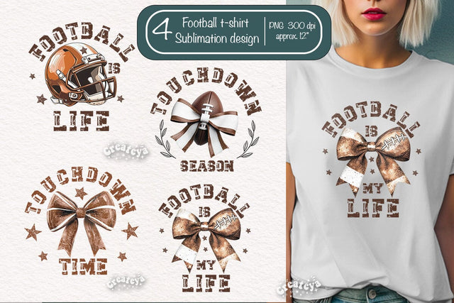 Retro American Football PNG Sublimation t-shirt design Coquette Bow png Game Day Touchdown season Sublimation Createya Design 