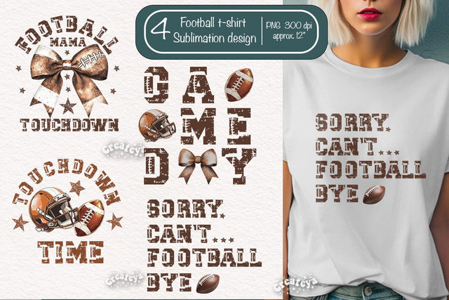 Retro American Football PNG Sublimation t-shirt design Football mama Coquette Bow png Game Day Touchdown time Sublimation Createya Design 