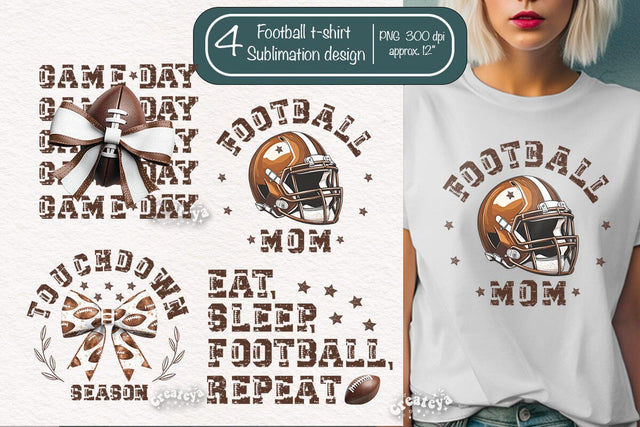 Retro American Football PNG Sublimation t-shirt design Football mom Coquette Bow png Game Day Touchdown season Sublimation Createya Design 