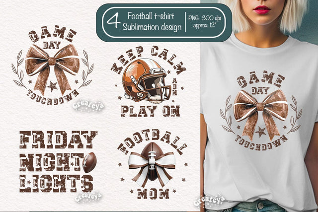 Retro American Football PNG Sublimation t-shirt design Football mom Coquette Bow png Game Day Touchdown Sublimation Createya Design 