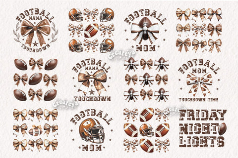 Retro American Football PNG Sublimation t-shirt design Football mom Coquette Bow png Game Day Touchdown Sublimation Createya Design 