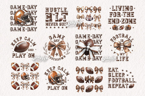 Retro American Football PNG Sublimation t-shirt design Football mom Coquette Bow png Game Day Touchdown Sublimation Createya Design 