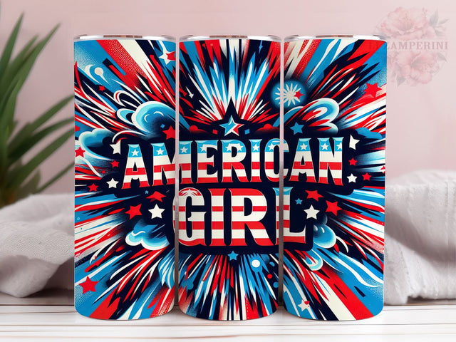 Retro American Girl 20oz Tumbler Wrap PNG, 4th of July Tumbler Png, Straight & Tapered Tumbler Wrap, Instant Digital Download Sublimation Li Zamperini 