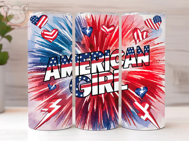 Retro American Girl Inflated 20oz Tumbler Png, Straight & Tapered Tumbler Png, 4th of July Tumbler Png, Digital Download PNG Sublimation Lara' s Designs 
