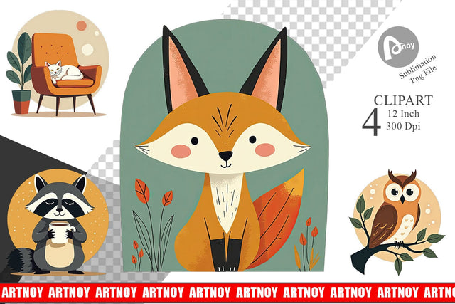 Retro Animal Charm Clipart Sublimation artnoy 