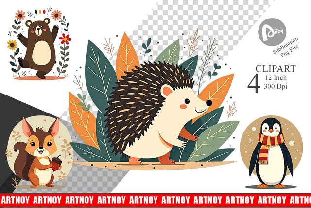 Retro Animal Charm Clipart Sublimation artnoy 